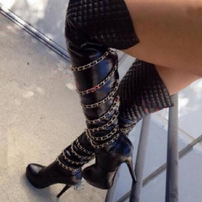 Chain Back Zip Stiletto Heel Over The Knee Boots