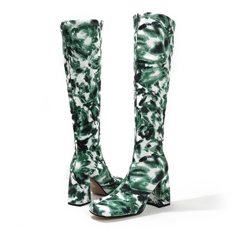 Chunky Heel Square Toe Camouflage Western-Støvler