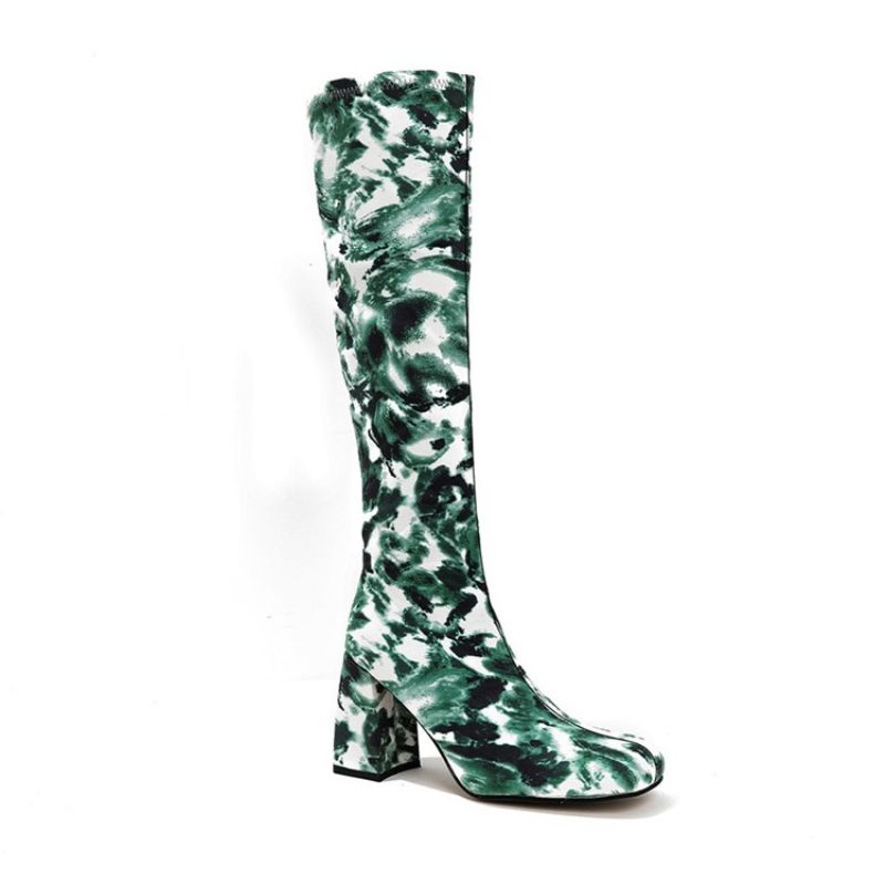 Chunky Heel Square Toe Camouflage Western-Støvler