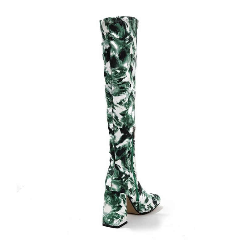 Chunky Heel Square Toe Camouflage Western-Støvler