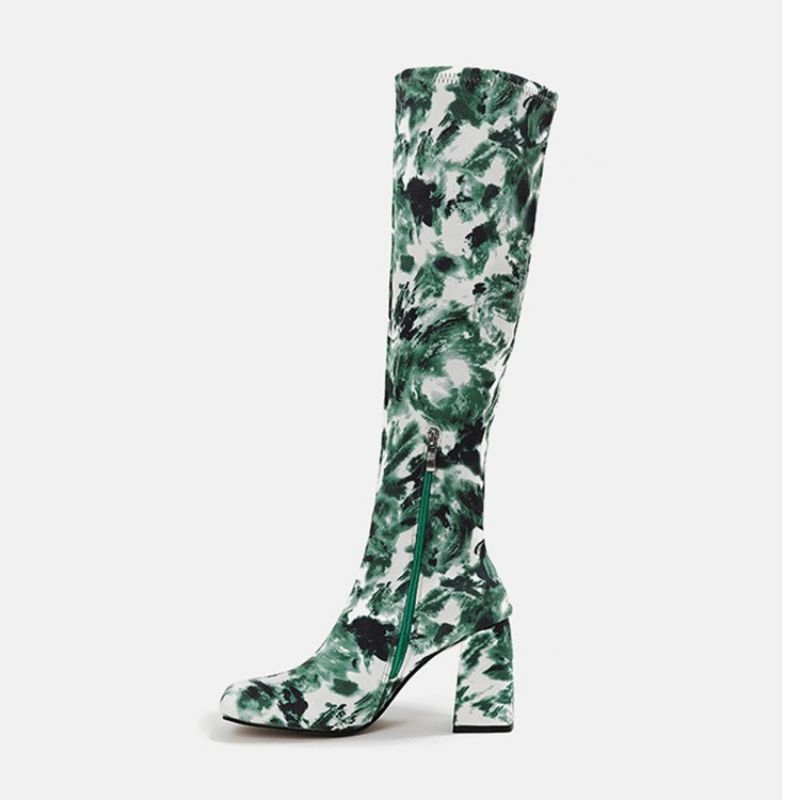 Chunky Heel Square Toe Camouflage Western-Støvler