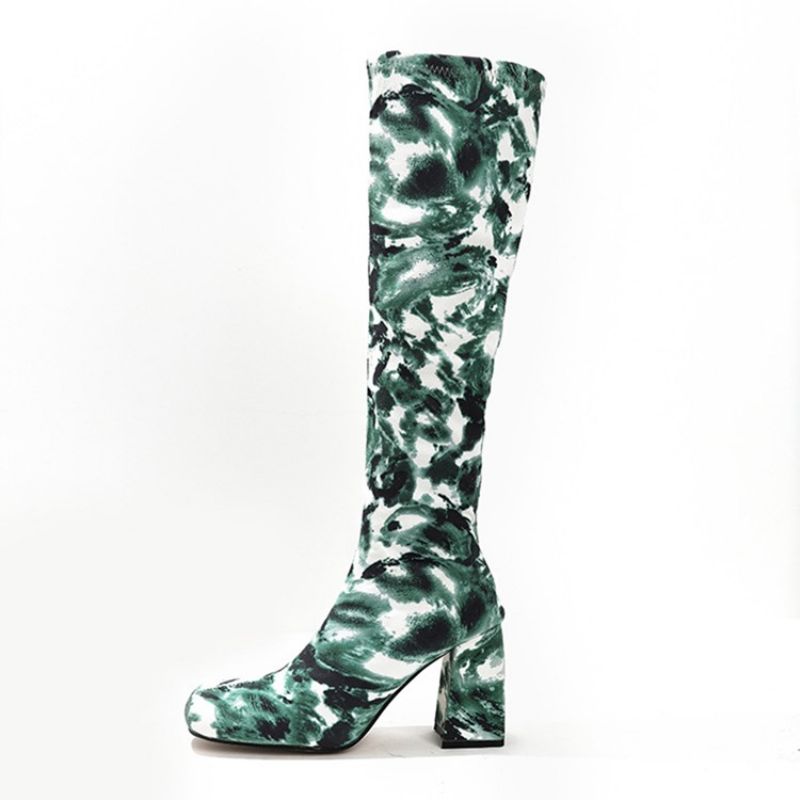 Chunky Heel Square Toe Camouflage Western-Støvler