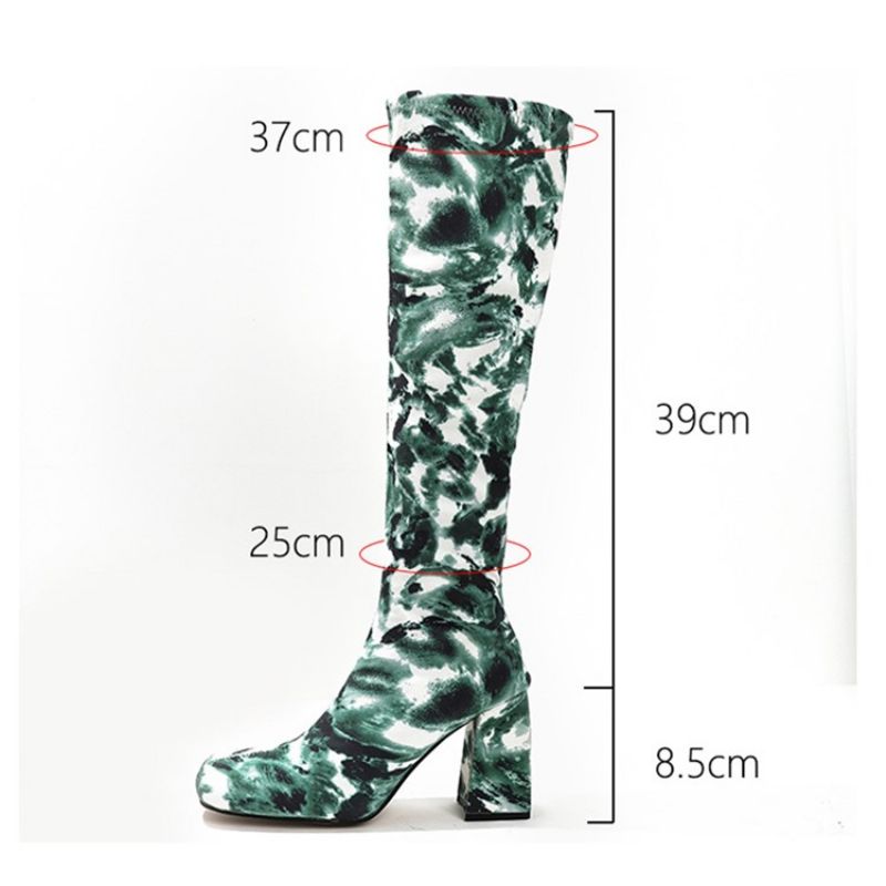 Chunky Heel Square Toe Camouflage Western-Støvler