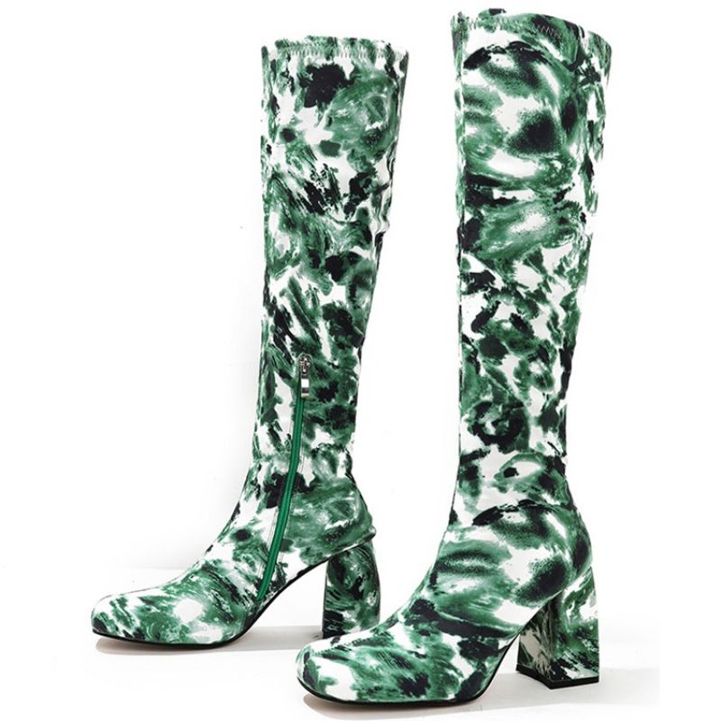 Chunky Heel Square Toe Camouflage Western-Støvler