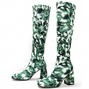 Chunky Heel Square Toe Camouflage Western-Støvler