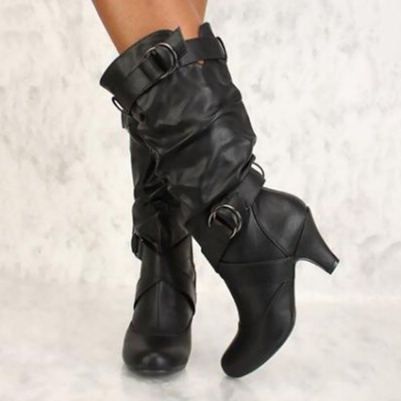 Sidelynlås Chunky Heel Calf High Slouchy Boots