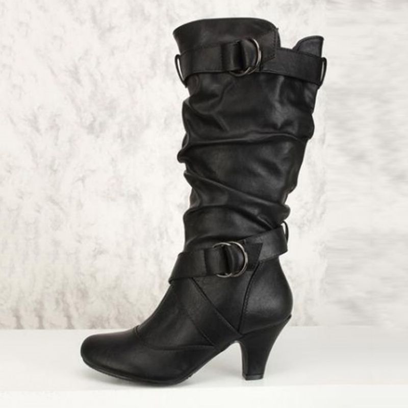 Sidelynlås Chunky Heel Calf High Slouchy Boots