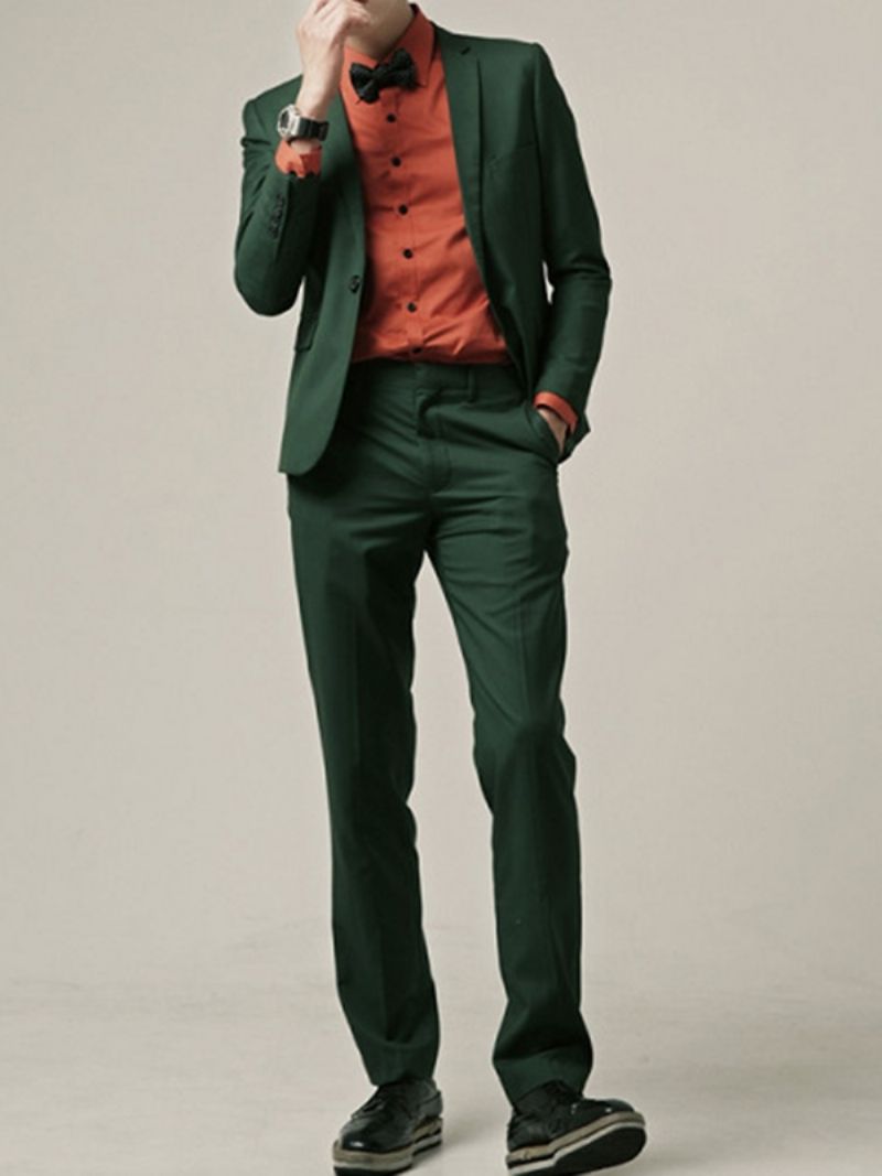 Grøn Plain Slim Fitted Casual Tuxedo Herredragt