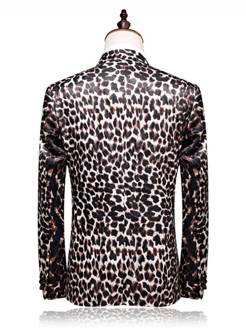 Leopardprint Patchwork Slim Fit Blazerdragter Til Mænd