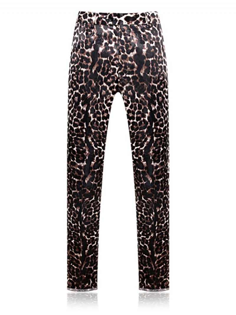 Leopardprint Patchwork Slim Fit Blazerdragter Til Mænd