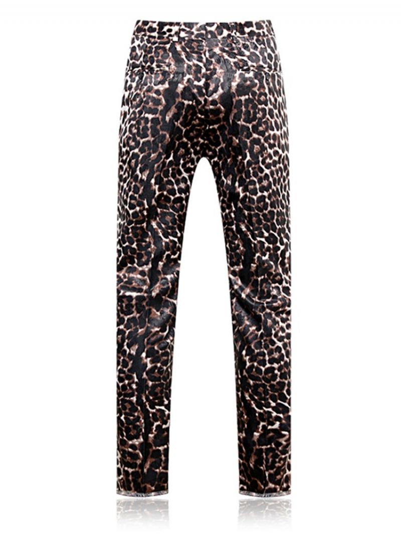 Leopardprint Patchwork Slim Fit Blazerdragter Til Mænd