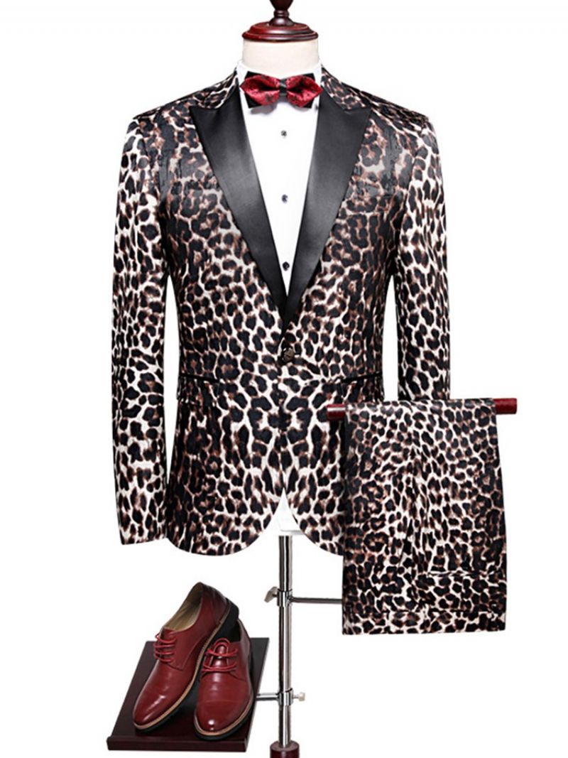 Leopardprint Patchwork Slim Fit Blazerdragter Til Mænd