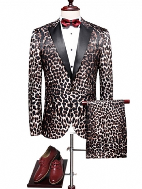 Leopardprint Patchwork Slim Fit Blazerdragter Til Mænd