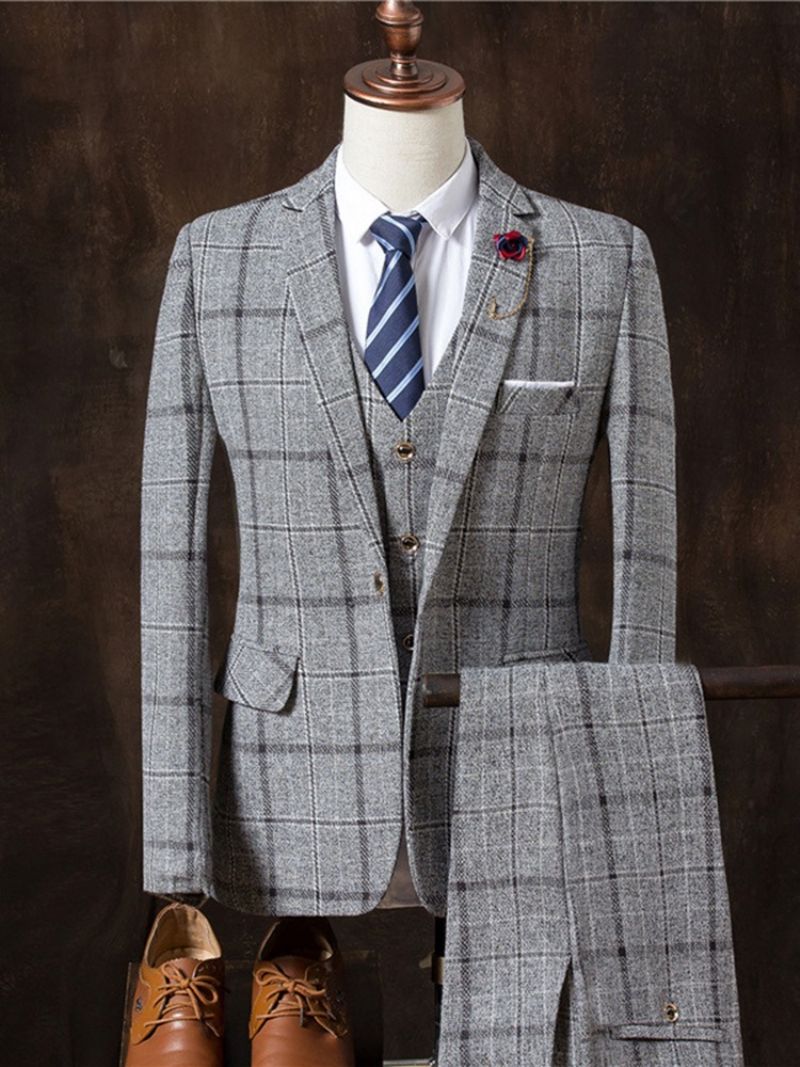 Plaid Tre Stykker Plaid Vogue Slim Herredragt