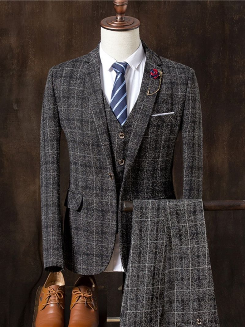 Plaid Tre Stykker Plaid Vogue Slim Herredragt