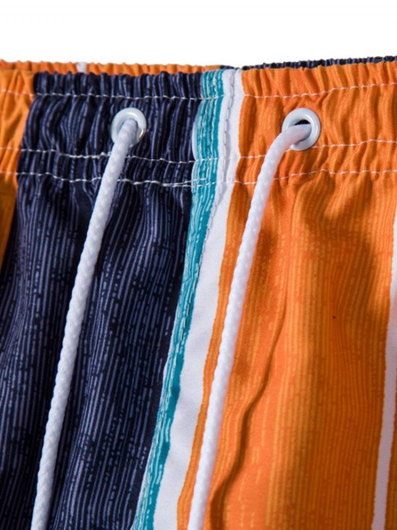 Lace-Up Color Block Lige Midtalje Strandshorts Til Mænd