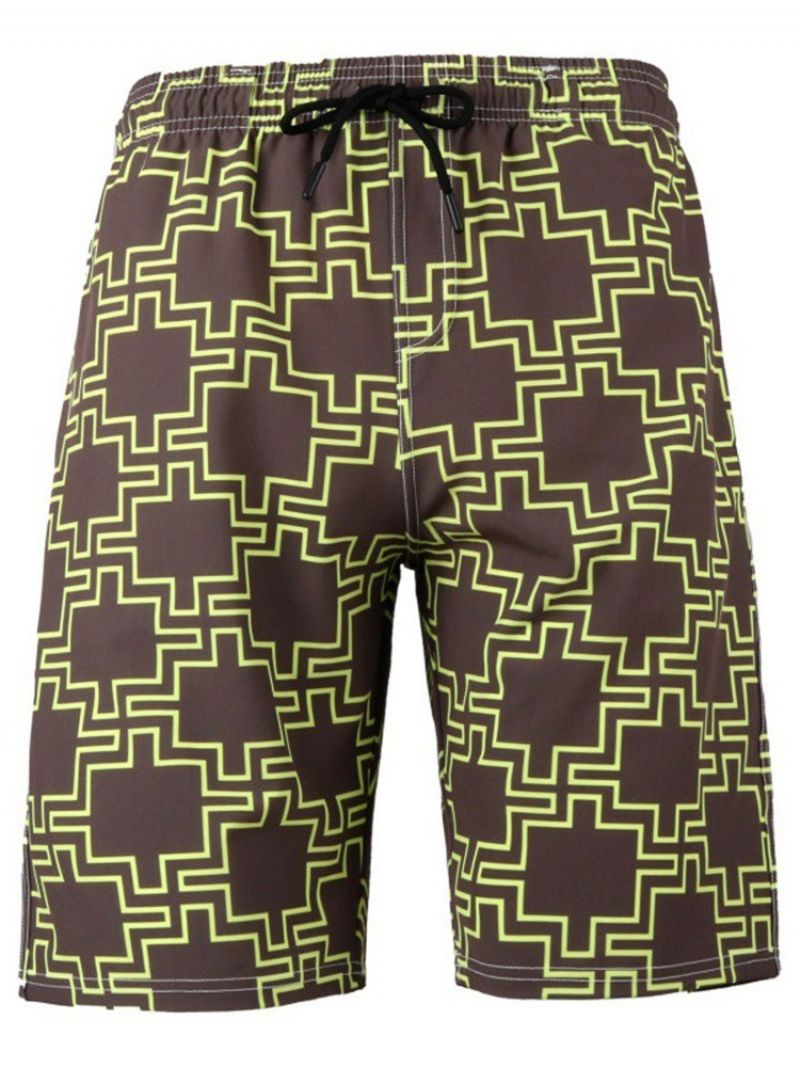 Lige Print Mellem Talje Strandshorts Til Mænd