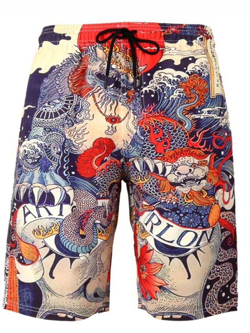 Lige Print Mellem Talje Strandshorts Til Mænd