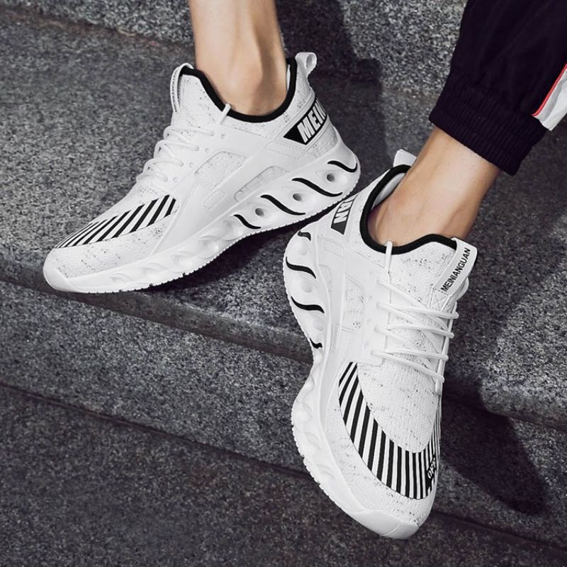 Mesh Stripe Print Lace-Up Rund Tå Herresneakers