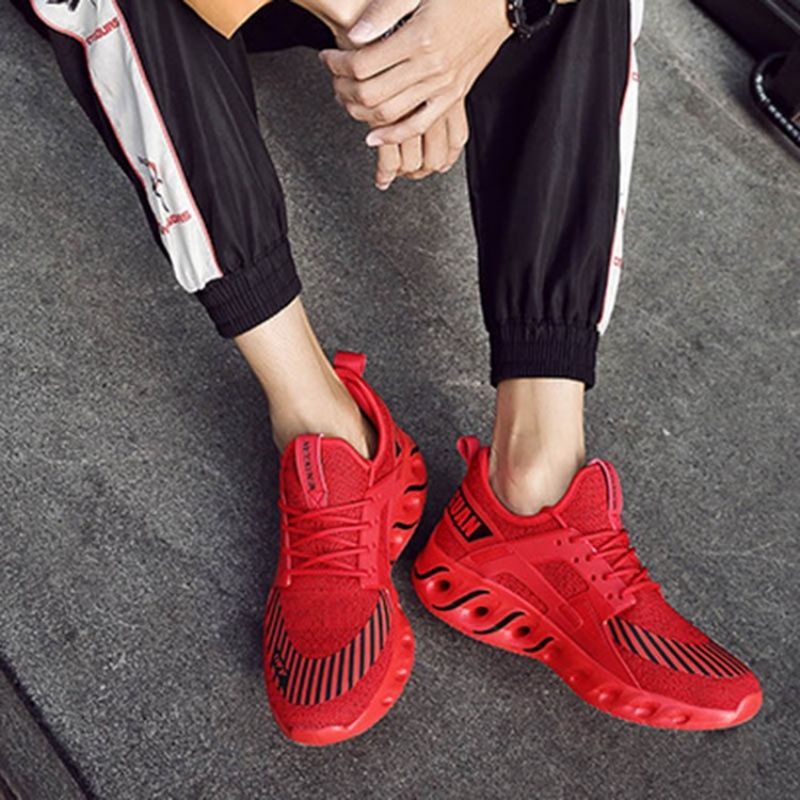 Mesh Stripe Print Lace-Up Rund Tå Herresneakers