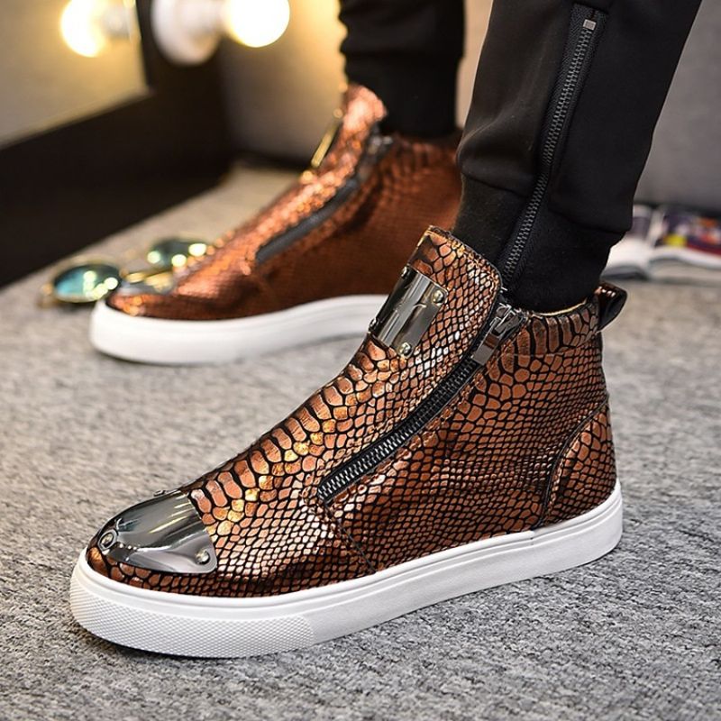 Sequin Serpentine Lynlås High-Cut Mænds Sneakers