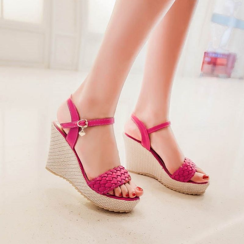 Bright Knitting Ankel Strap Wedge Sandaler