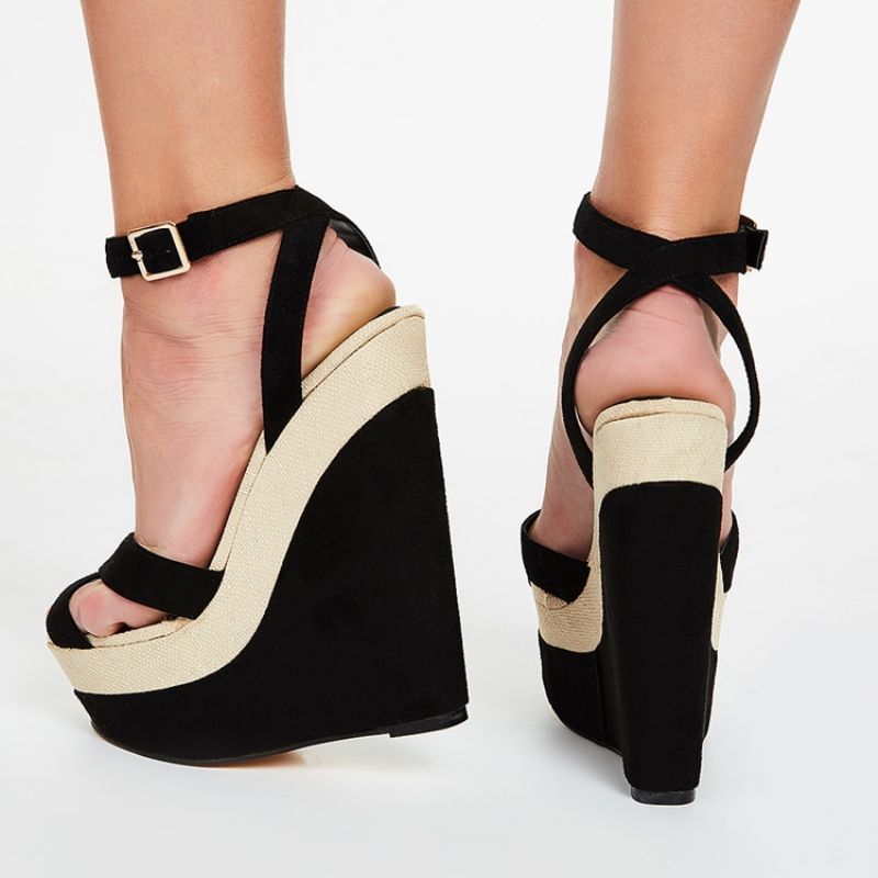 Chic Patchwork Platform Wedge Sandaler