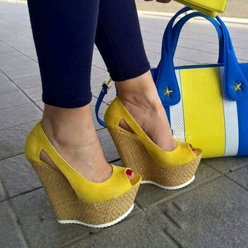 Gule Slip-On Platform Peep Toe Wedge Sandaler