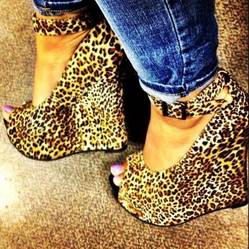 Leopardprint Peep-Toe Kile Sandaler