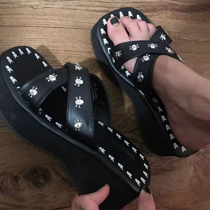 Slip-On Toe Ring Kilehæl Kvinders Casual Hjemmesko