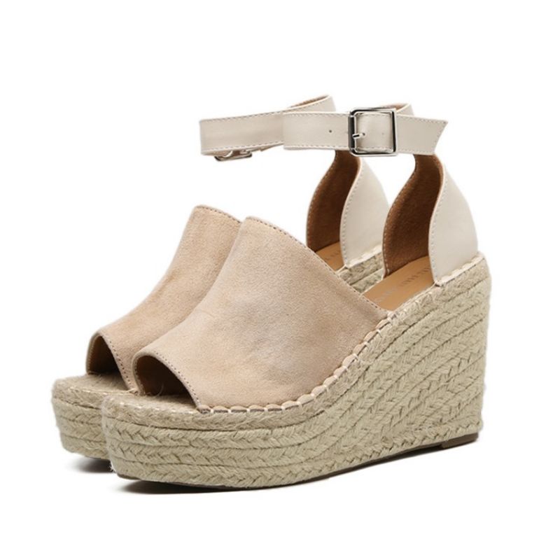 Spænde Peep Toe Platform Espadrille Wedge Sandaler