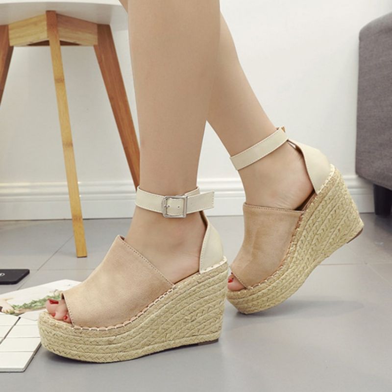 Spænde Peep Toe Platform Espadrille Wedge Sandaler