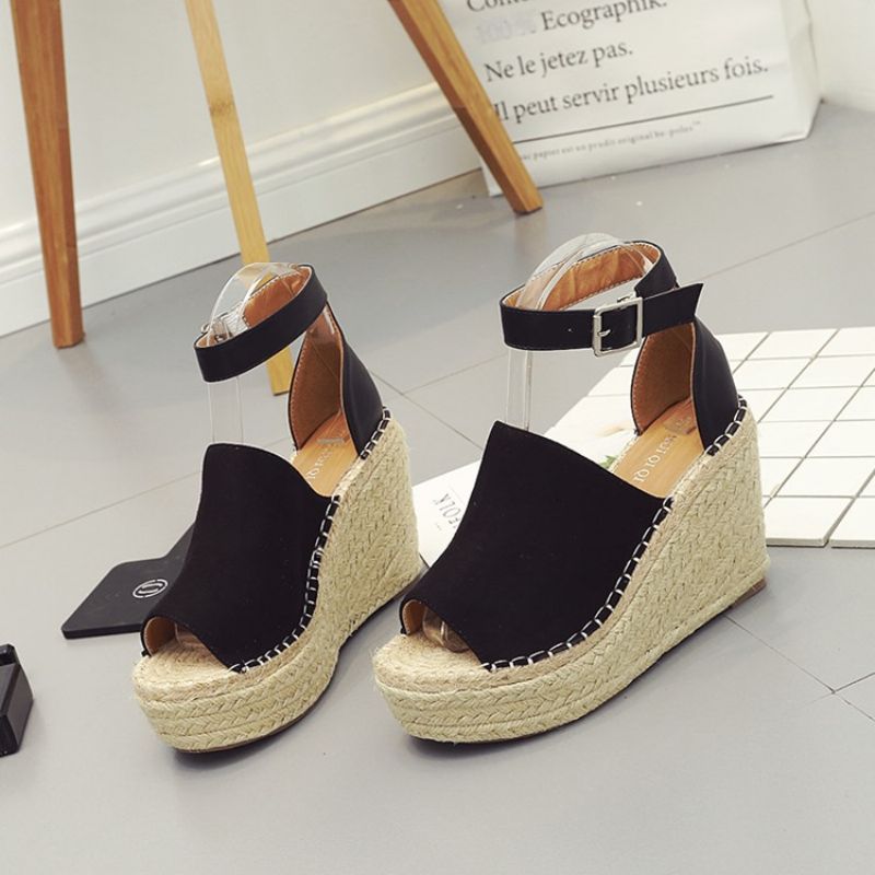 Spænde Peep Toe Platform Espadrille Wedge Sandaler