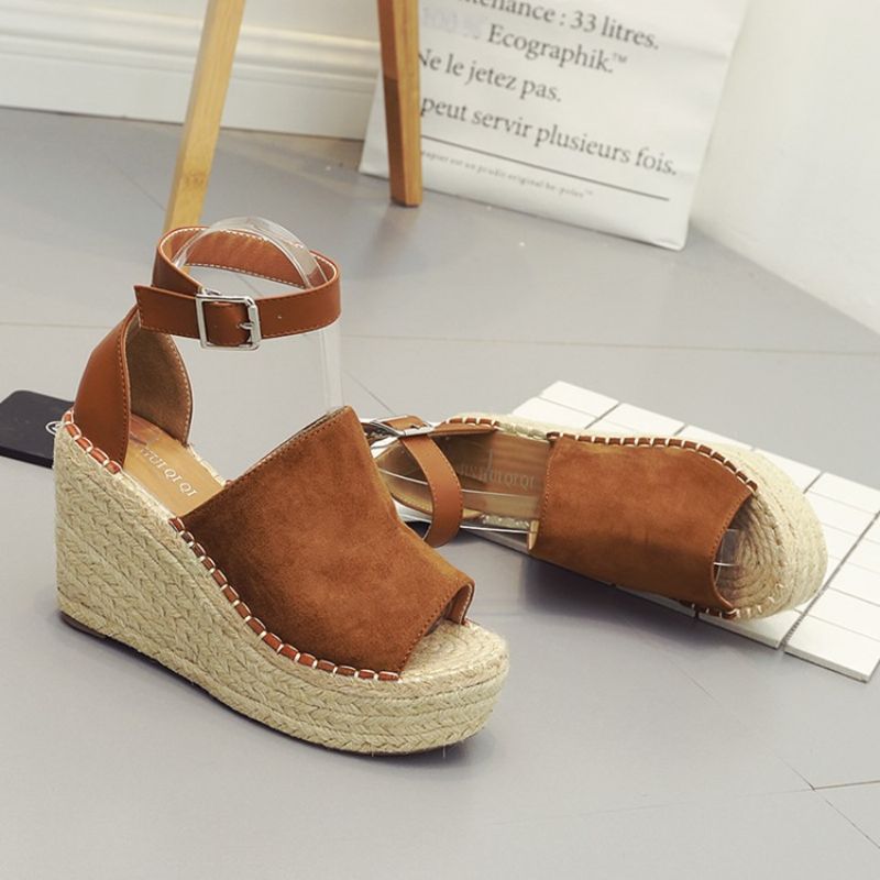 Spænde Peep Toe Platform Espadrille Wedge Sandaler