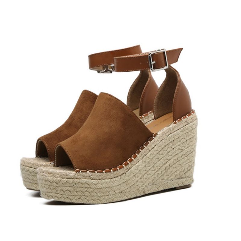 Spænde Peep Toe Platform Espadrille Wedge Sandaler