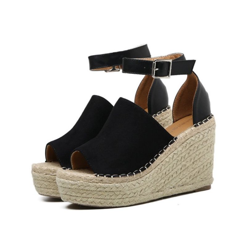 Spænde Peep Toe Platform Espadrille Wedge Sandaler