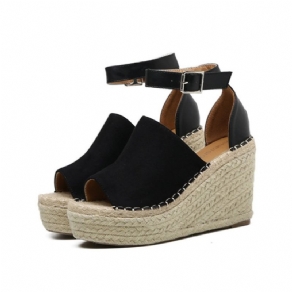 Spænde Peep Toe Platform Espadrille Wedge Sandaler