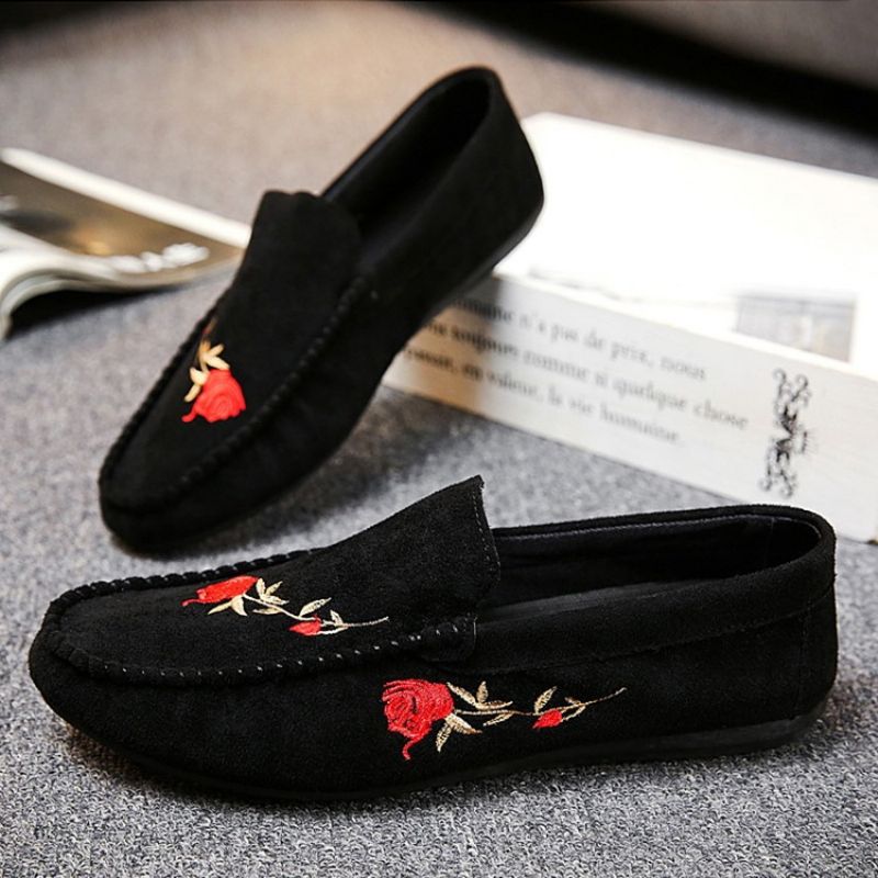 Floral Slip-On Flad Hæl Bomuld Tynde Sko Mænds Oxfords