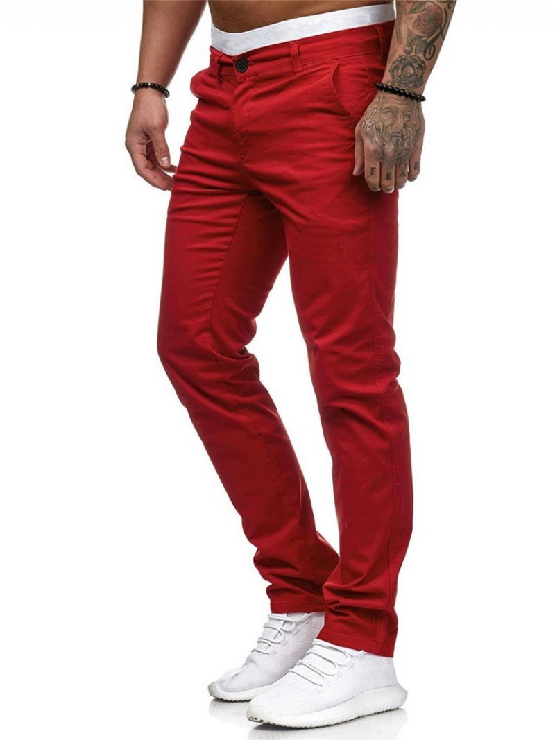 Almindelig Lynlås Midtalje Mænds Casual Pencil Pants