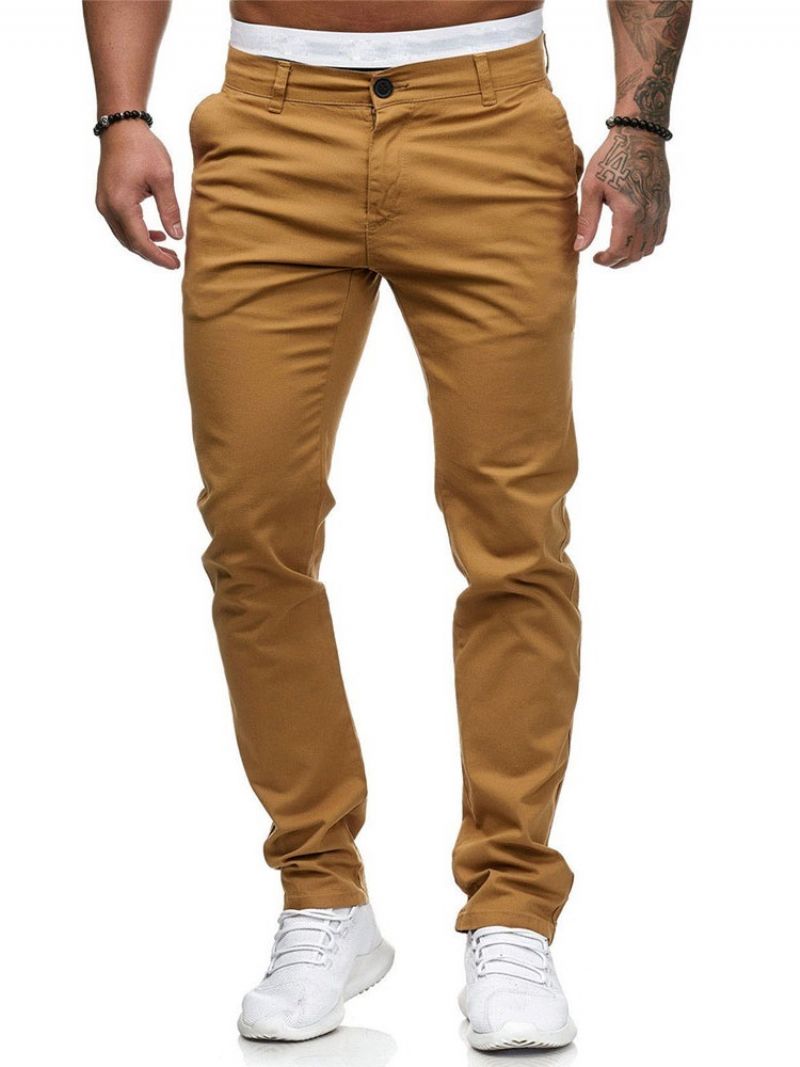 Almindelig Lynlås Midtalje Mænds Casual Pencil Pants