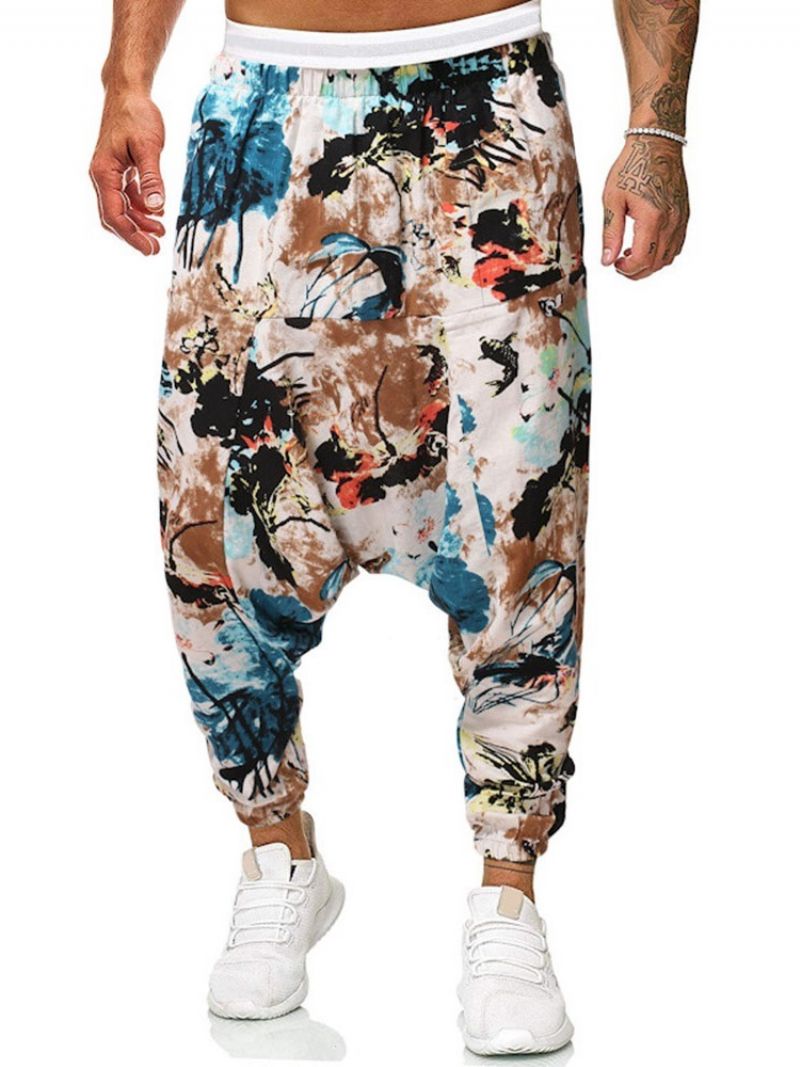 Baggy Pants Print Floral Mid Waist Mænds Afslappede Bukser