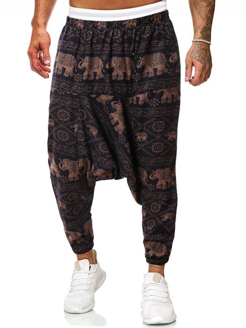 Baggy Pants Print Floral Mid Waist Mænds Afslappede Bukser