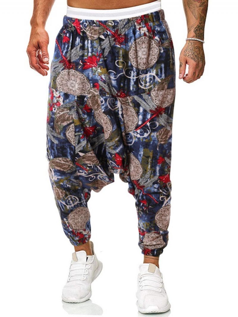 Baggy Pants Print Floral Mid Waist Mænds Afslappede Bukser