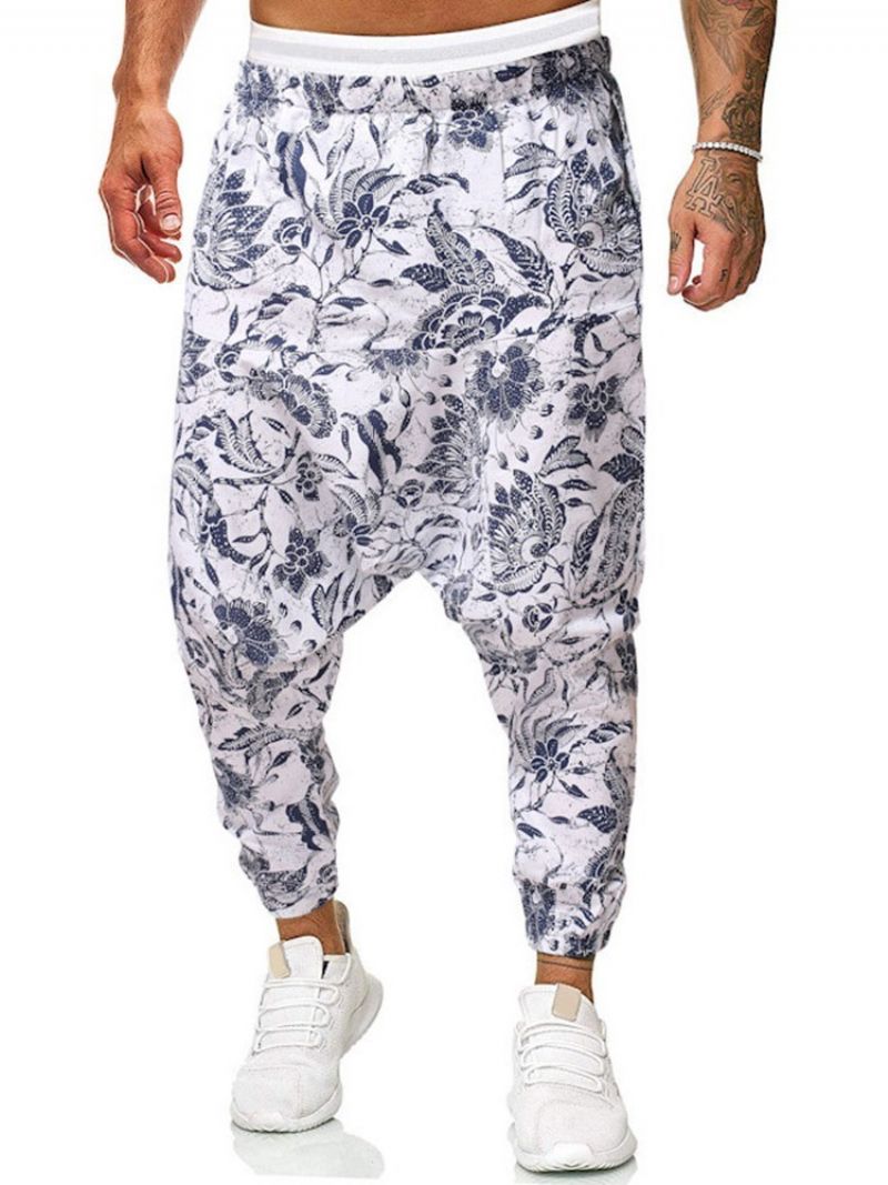 Baggy Pants Print Floral Mid Waist Mænds Afslappede Bukser