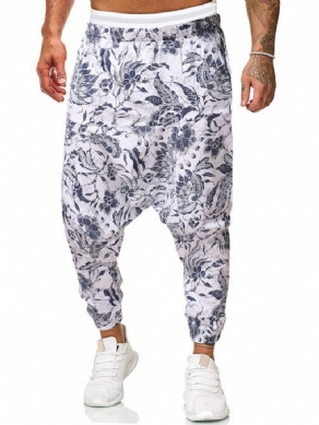 Baggy Pants Print Floral Mid Waist Mænds Afslappede Bukser