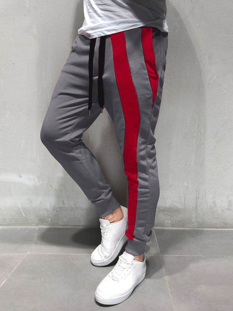 Lace-Up Color Block Sports Mid Waist Mænds Afslappede Bukser