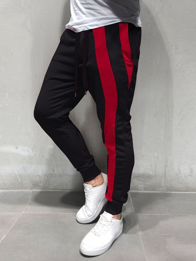 Lace-Up Color Block Sports Mid Waist Mænds Afslappede Bukser