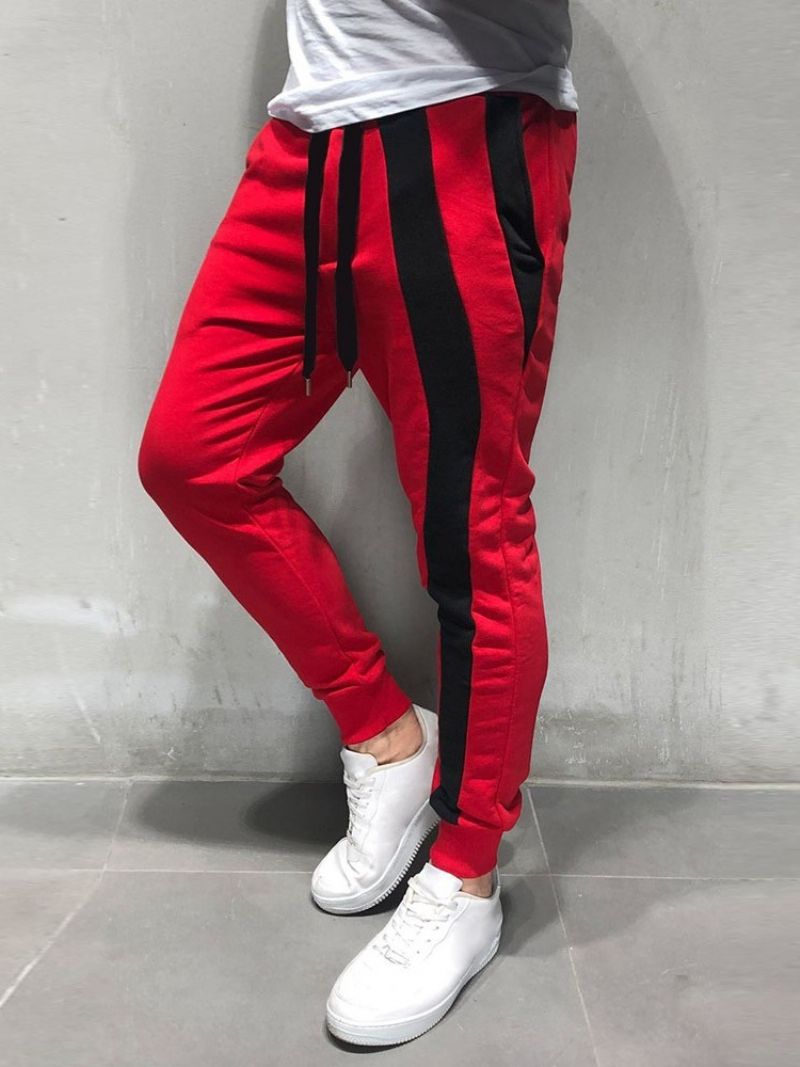 Lace-Up Color Block Sports Mid Waist Mænds Afslappede Bukser