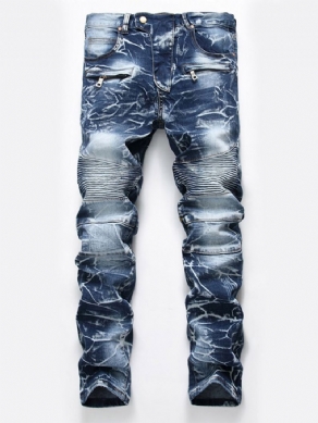 Lynlås Slidt Denim Casual Slim Herrebukser