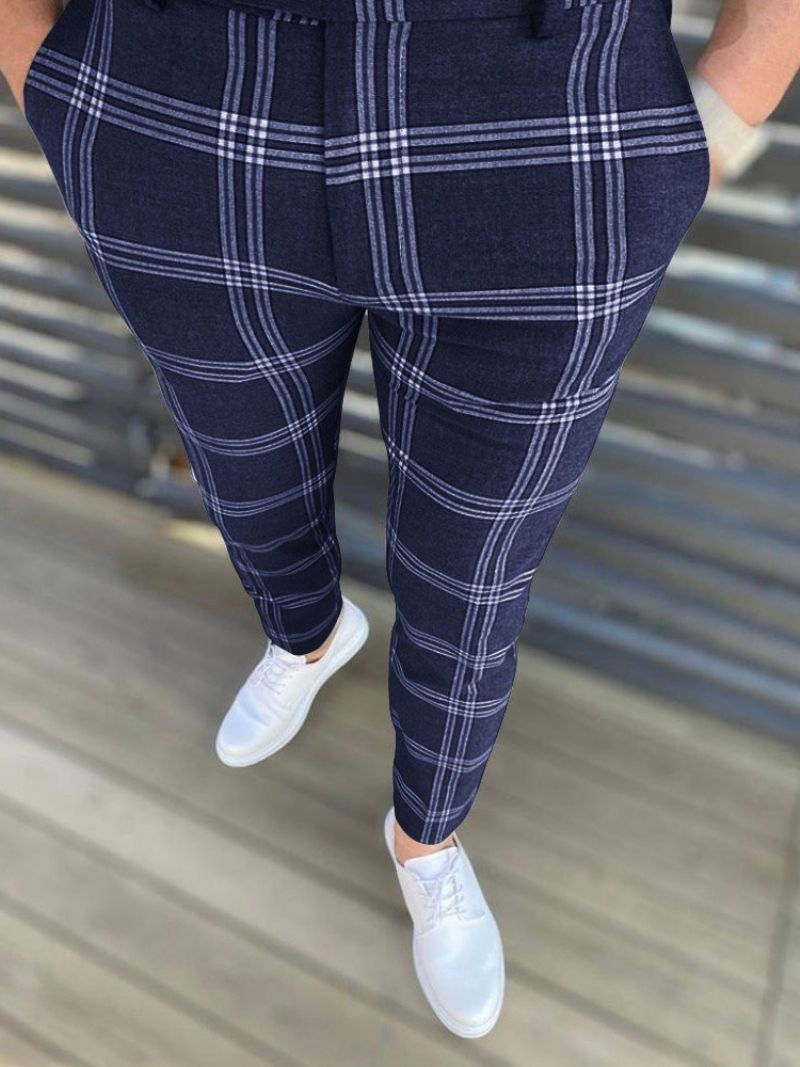 Pencil Pants Plaid Lynlås Europæiske Mænds Afslappede Bukser